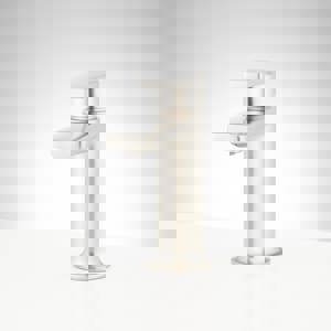 Single Handle Monoblock Bathroom Sink Faucet in Brushed Nickel